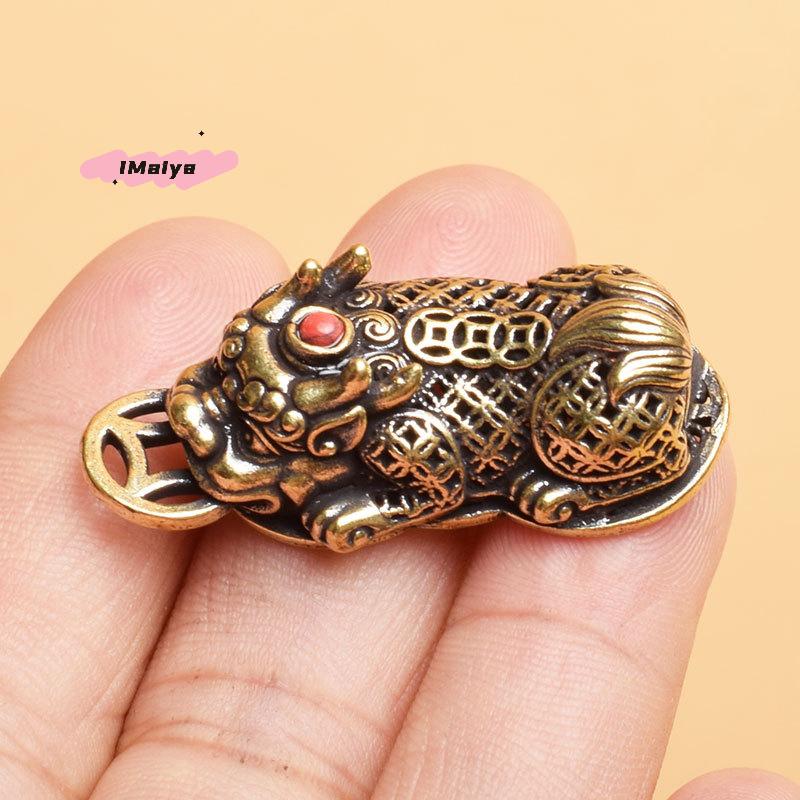 M-Brass Animal Pixiu Coin Charms Pendant Statue Ornament Chinese Miniature Figurines Home Office Tabletop Decoration Ornament