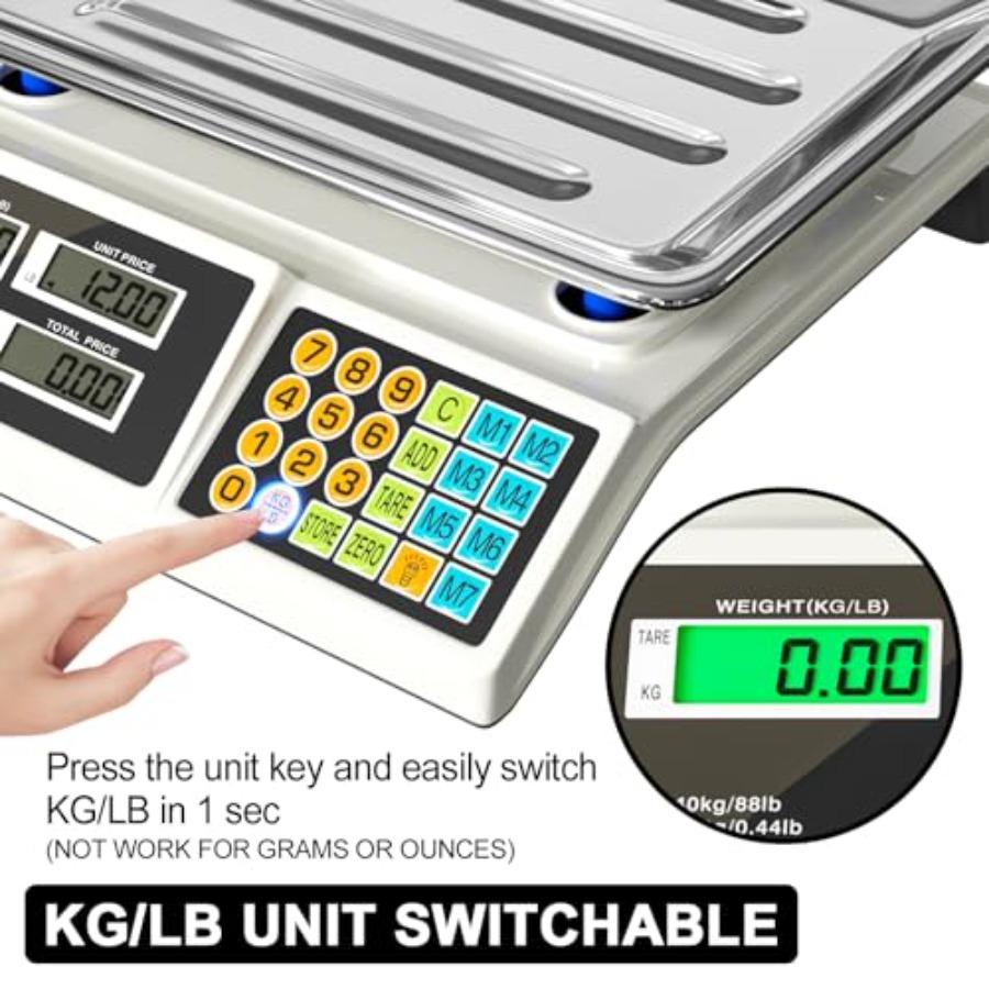 Price Computing Scale 88lb/40kg LCD Digital Commercial Price Scale with Stainless Steel PlatformProduce Scale Food Scale for Fa