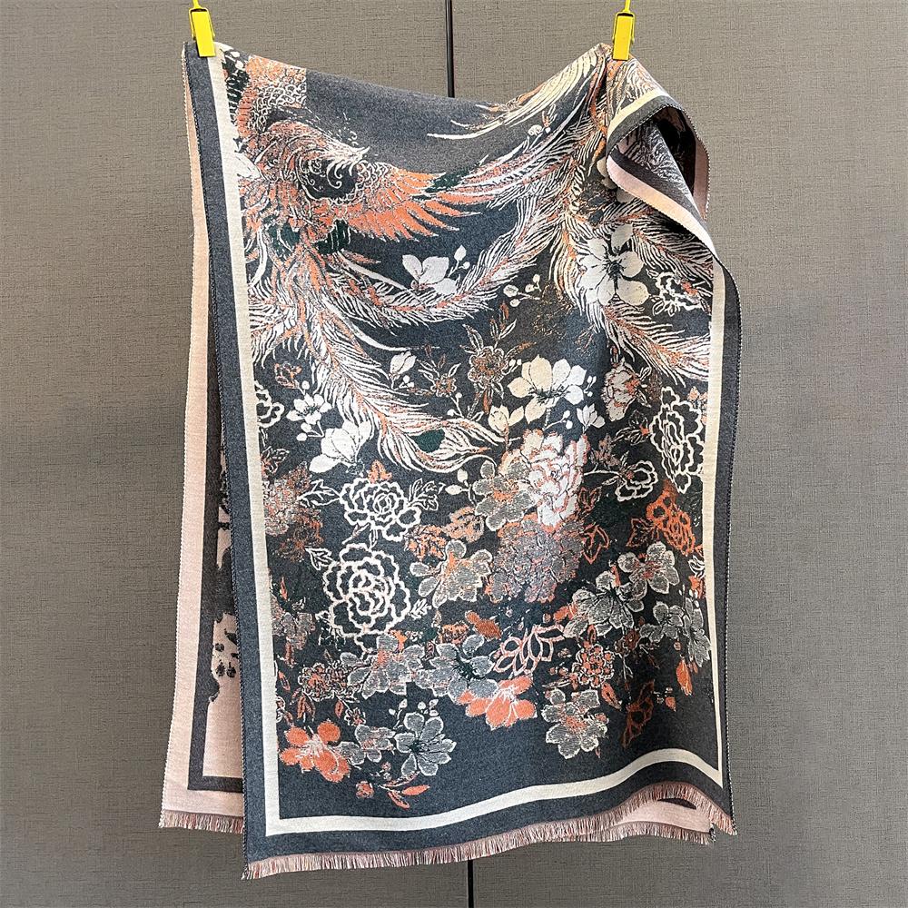 Designer Winter Warm Cashmere Scarves Women Floral Print Thicken Pashmina Shawl Elegant Lady Wool Poncho Windproof Pareo