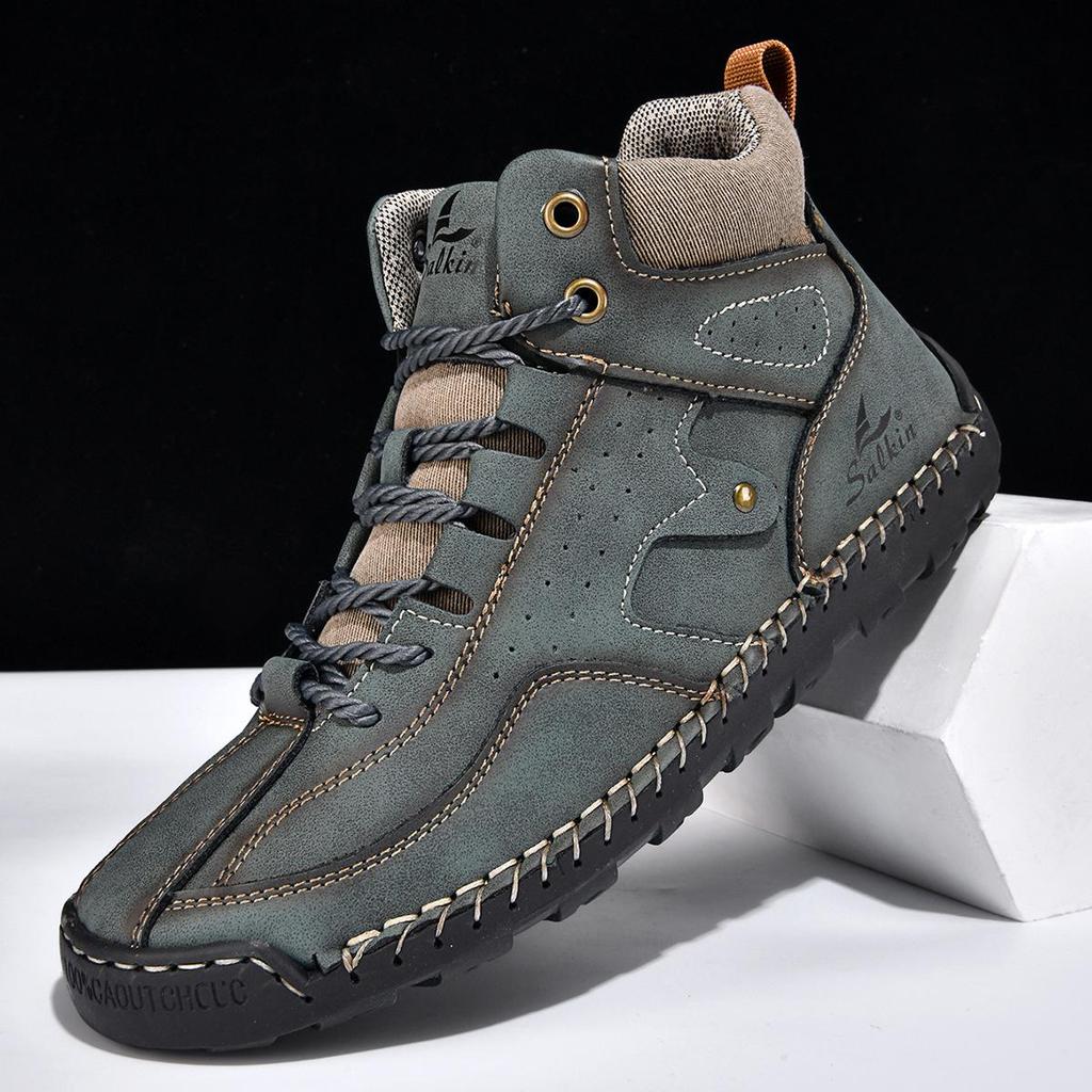Men's Plus Size High-Top Martin Boots - Winter Casual Leather with Handmade Stitching