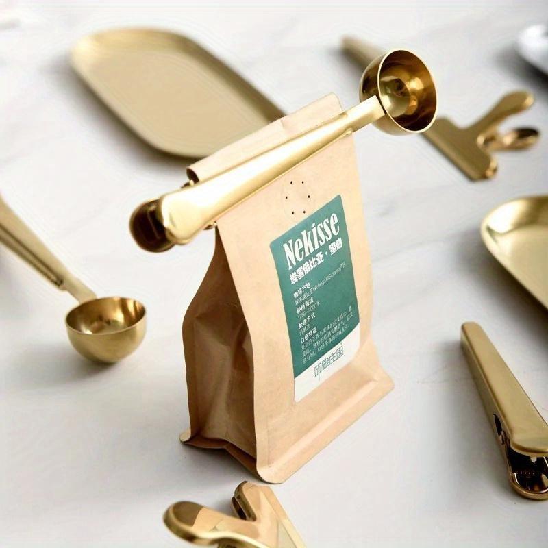 4Pcs 2-in-1 Coffee Scoop 304 Stainless Steel Coffee Powder Measuring Scoop with Sealing Clip Tea Milk Powder Scoop Coffee Accessories