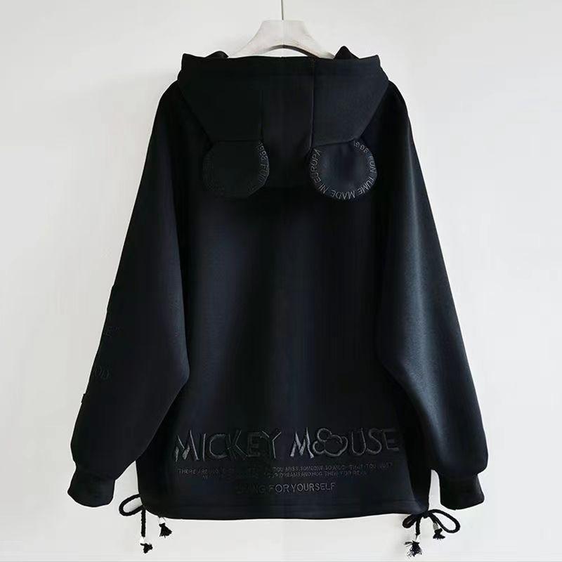Mid Length Mickey Ear Hoodie Women's Casual Spring Autumn Longline Hooded Top