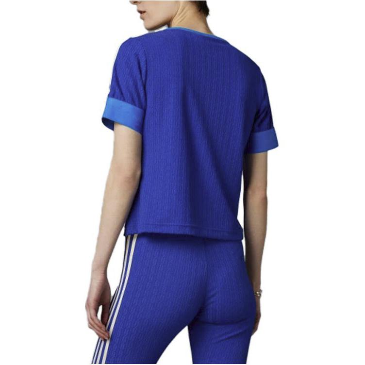 Adidas Originals Adicolor 70er Retro Serie Logo Besticktes Kurzarm T-Shirt Damen Oberteile Blau IK7846