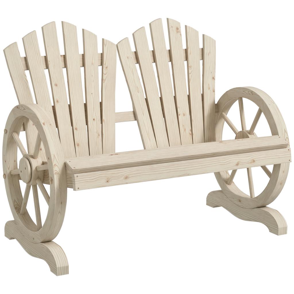 Fir Wood Love Seats with Wheel-Shaped Armrests, Large Load-Bearing Chair, Natural Wood Finish