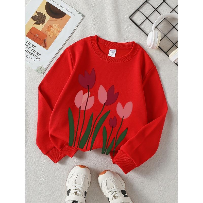 Kids Sweatshirt ,Crew Neck Fashion Top, Fun"Tulip Flower Garden " Sweatshirt, Suitable for Everyday Casual Wear,Perfect for All Kinds of Daily Outfits