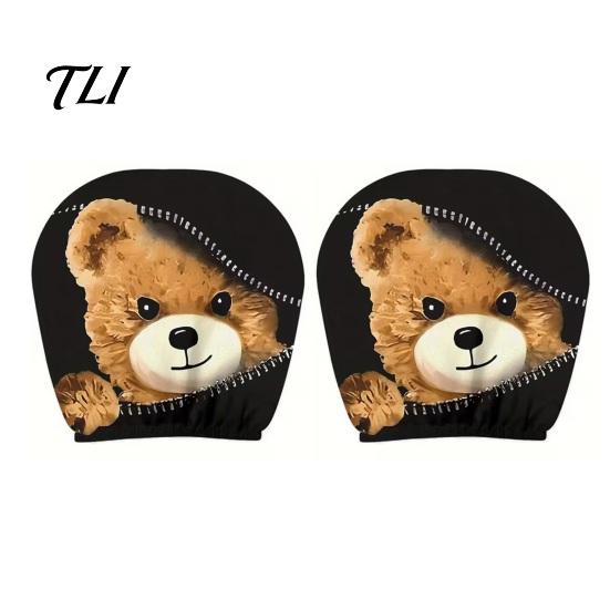 Humorous Car Accessories Zipper Bear Headrest Cover, 2D Flat Print Cute Seat Universal Fit Covers Protector, Breathable Auto Interior Decor