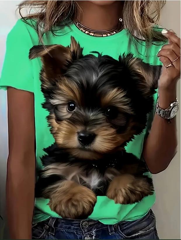 

Модная женская милая футболка с 3D принтом собаки, забавная повседневная футболка с круглым вырезом и короткими рукавами, летняя женская футболка 5XL зелёный