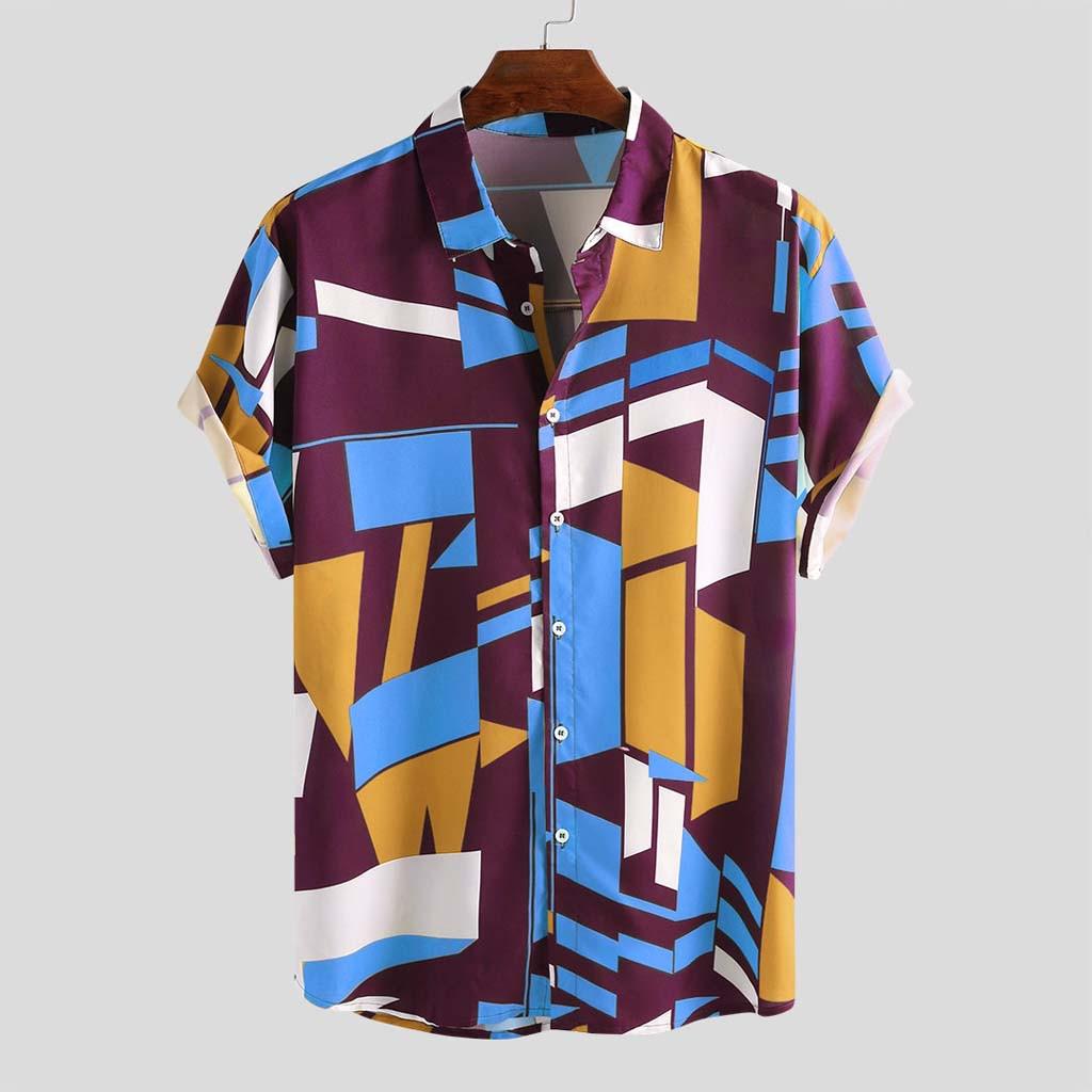 NREALY Camisa Mens Fashion Printed Turn Down Collar Short Sleeve Casual t-Shirt NREALY Camisa Mens Fashion Printed Turn Down Collar Short Sleeve Casual t-Shirt