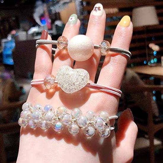 Stylish Hair Ties, Hair Accessories, Hair Ornaments, Rubber Bands, Hair Arrangements, Beaded, Pearl-Like, Popular, Cute, Stylish (Pearl-Like 3-Piece