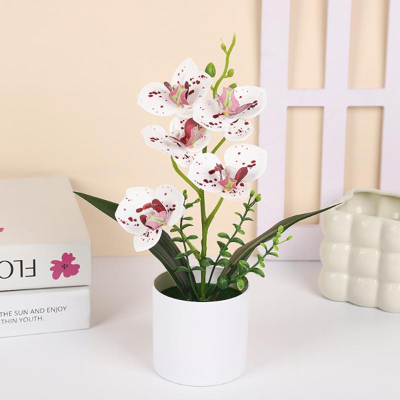 5 Plantas Artificiais de Phalaenopsis em Vasos para Decoração de Casa e Escritório Pequenas Plantas em Vasos Falsos Bonsai Plantas Verdes