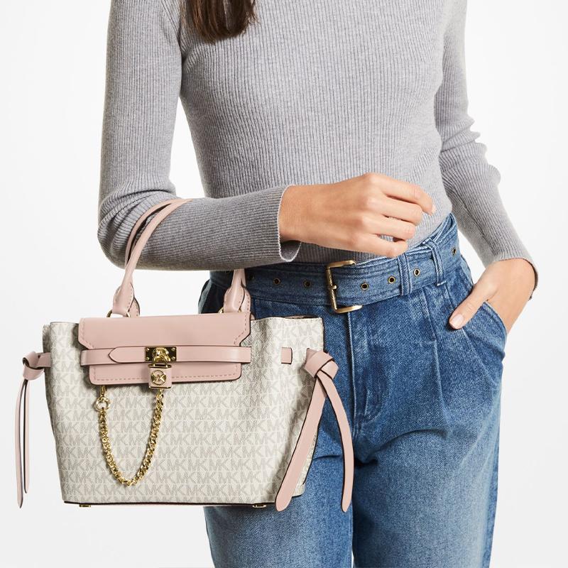 New MICHAEL KORS Hamilton Legacy Artificial Leather Shoulder Bag, Crossbody Bag, Handbag Small Women's Vanilla White & Pink 30F1G9HS5B-173