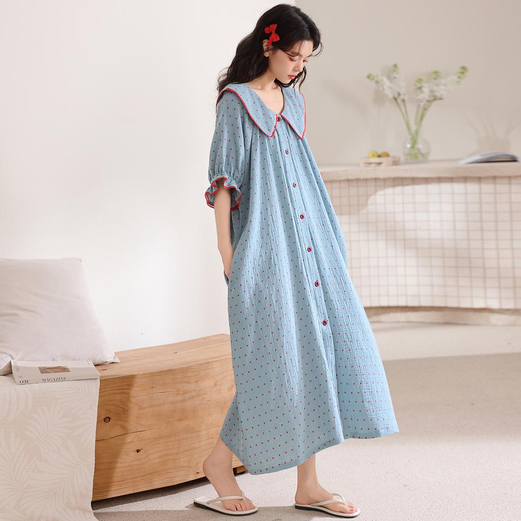 Short-sleeved nightgown women's summer cloud cotton comfortable new princess wind cool long application skirt can be worn outside loungewear