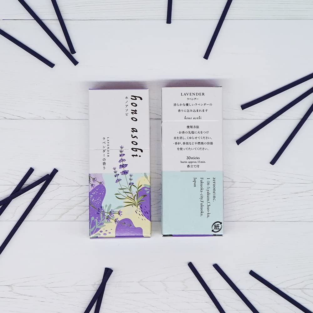 Hono Lavender Incense Naturally Traditional Japanese Incense Sticks Incense Holder Sticks, Fragranced, Purifying, Relaxing, (30 Sticks, Lavender,