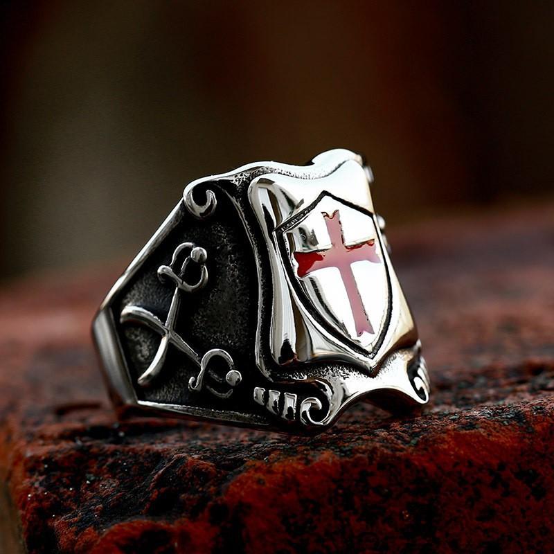 New Punk Shield Cross Drop Rubber Ring, Retro and Fashionable Men's Ring