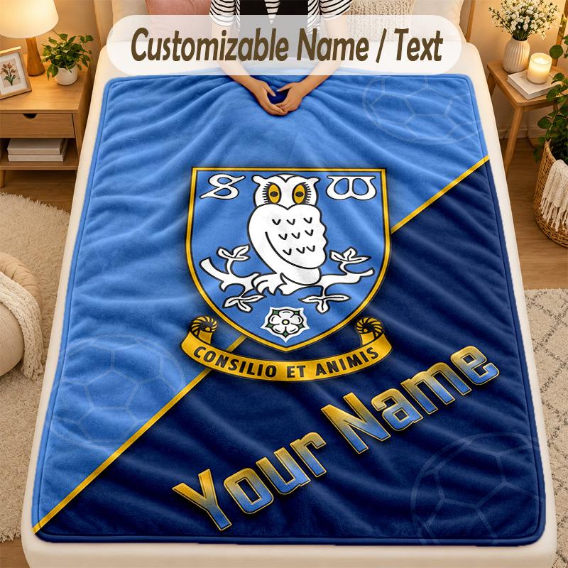 Flannel BlanketSheffield Wednesday FC Custom Name Text Personalized Soft Warm Throw Blanket Home Decor Gift