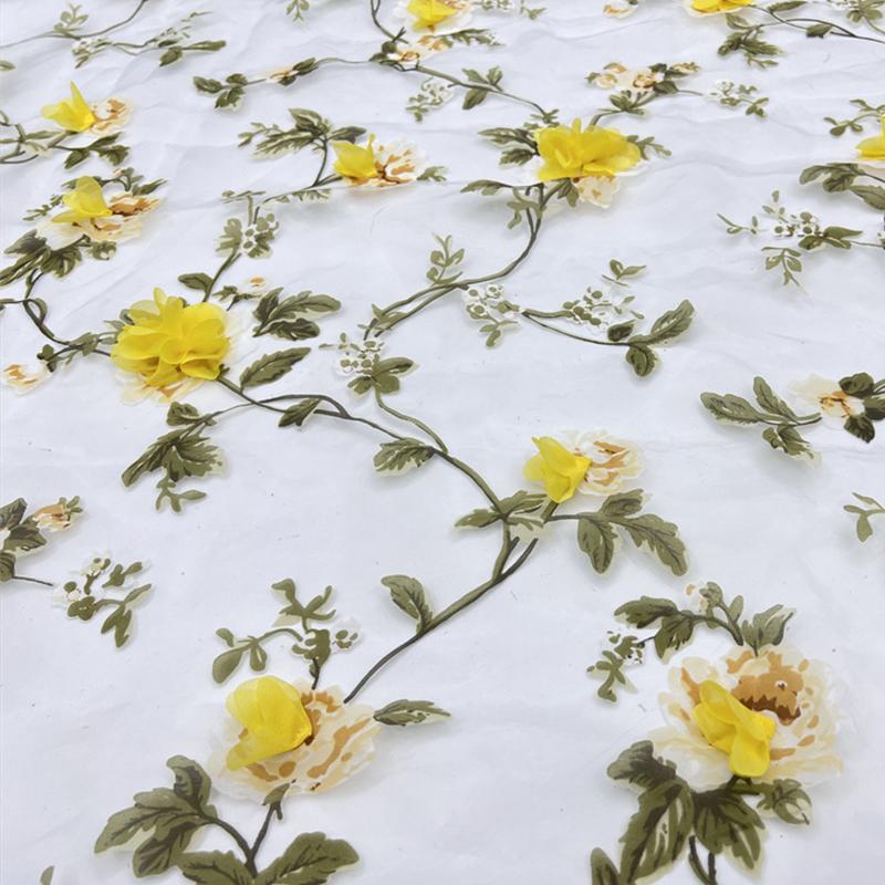 1 Yards Floral Embroidery Soft Tulle Fabric 3D Flower Mesh Lace Fabric DIY Sewing Wedding Dress Photography Background Decor