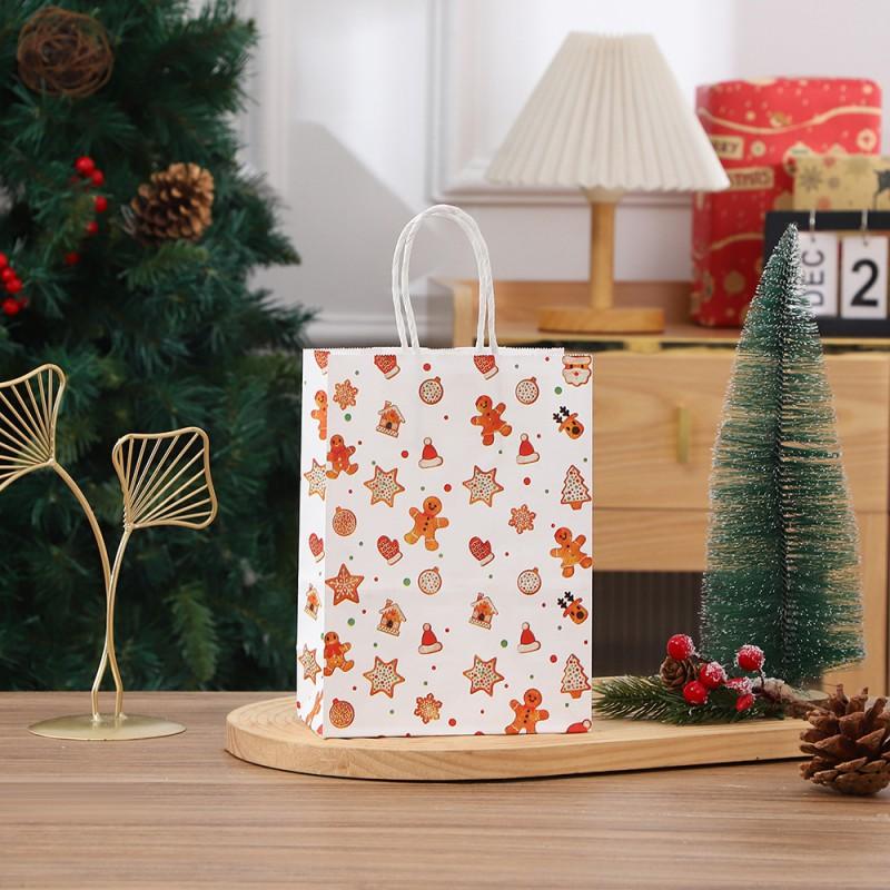 Christmas Kraft Paper Gift Bags With Handle Kids Candy Treats Holiday Party Favors