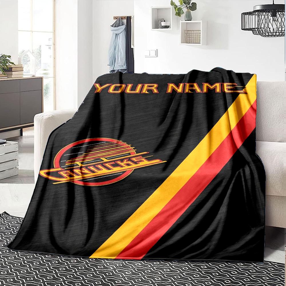 Name Custom Vancouver Canucks Logos Print Flannel Blanket High Quality Warm Comfortable Cover for All Seasons Perfect for Gifts Home Decor
