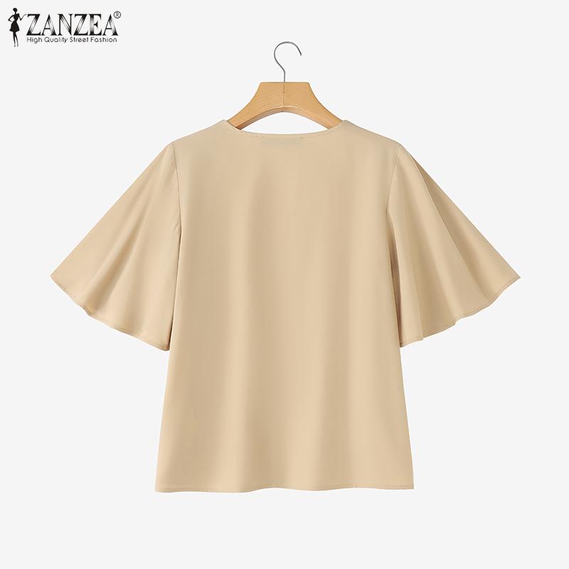ZANZEA Women Summer V-Neck Flare Half Sleeve Loose Casual Blouse