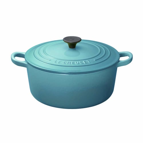Le Creuset Cast Iron Enamel Cocotte Ronde Pot, 20 cm, Caribbean Blue, Gas, Induction, and Oven Compatible [Official Japanese Product]