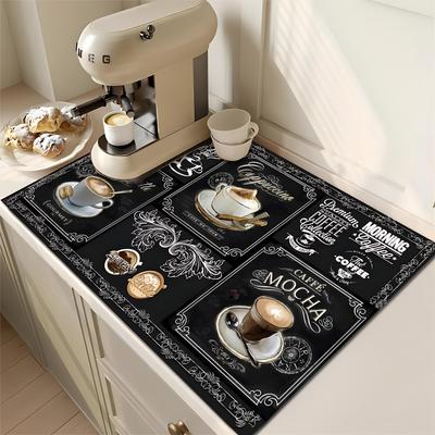 1Pcs Rubber Drying Mat With Retro Coffee Tableware For Coffee Shop Restaurant Kitchen Carpet Tableware Durable Diatom Mud Table Mat Pet Mat CDN
