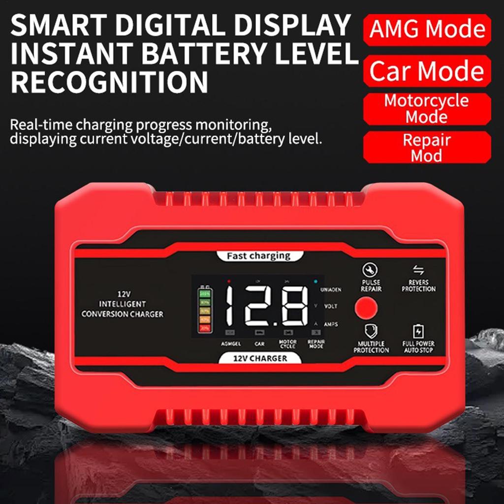 12 Volt Battery Charger 12V6A Automatic Battery Fast Charger Vehicle Charging Maintenance Equipment For Cars Motorcycles Trucks