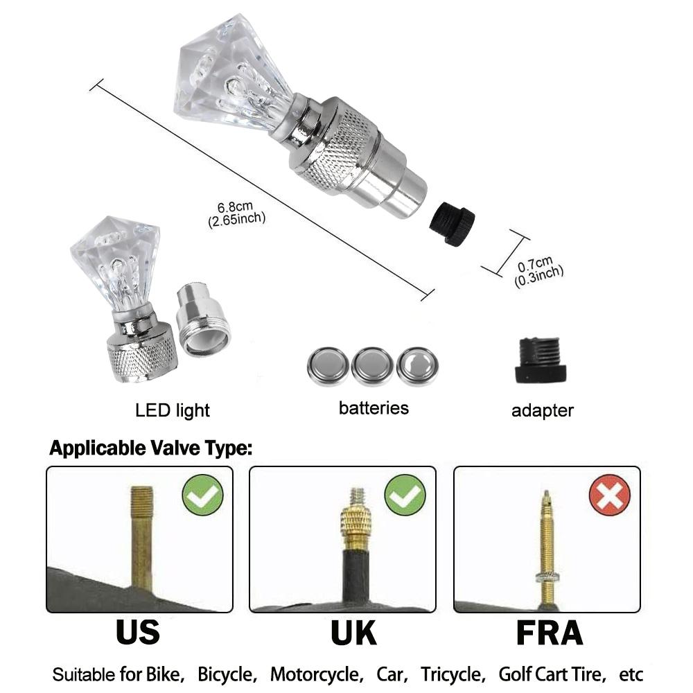 1Pair LED Bicycle Valve Light, Neon Bicycle Spoke Light, Bicycle Tire Valve Light Night Riding Warning Light Bicycle Accessories