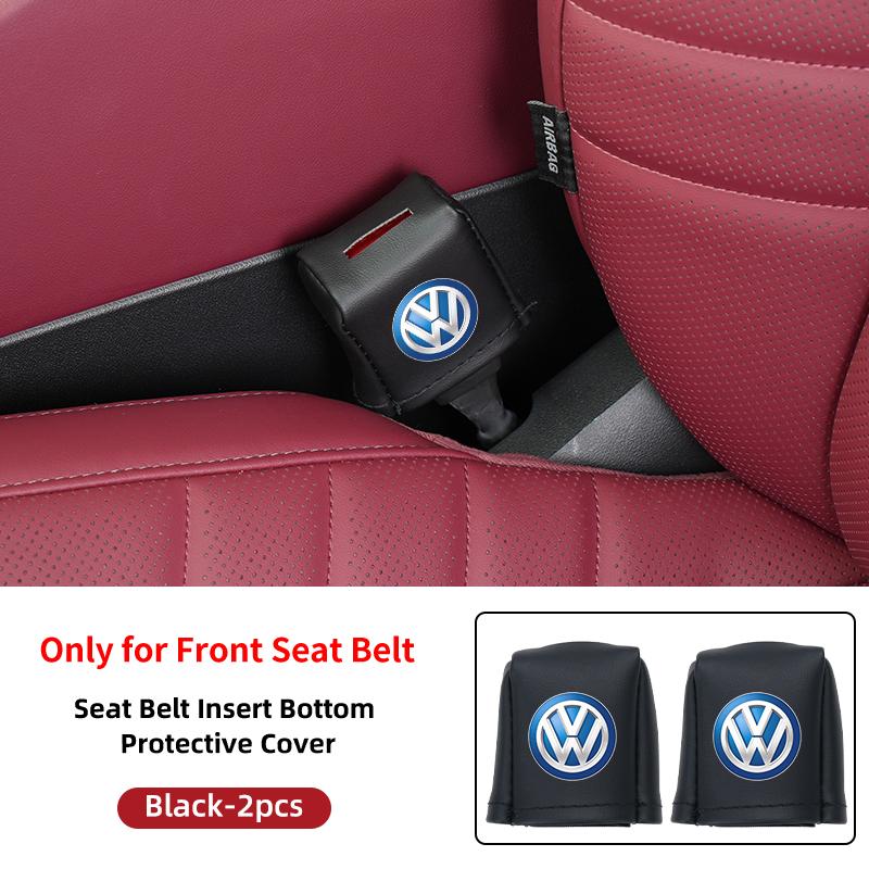 Car Front Fully Wrapped Leather Seatbelt Base Cover Buckle Protector For VW Scirocco Jetta Beetle Golf Passat Polo Tiguan Sharan Zk0