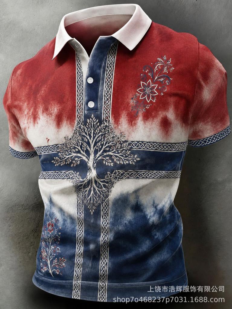 New 3D Printed Men's Retro Fashion Casual Summer Lapel Polo Shirt Top