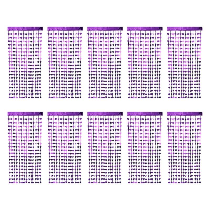 10PCS Glittering Heart Design Metallic Tinsels Curtains 1m X 2m Photo Booth Wall Decors Wedding Anniversary