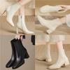 Leather Thick High-Heeled Women'S Autumn And Winter Velvet Thin Boots Square Head Simple Beige Cm Low Tube Short Fashion Boots