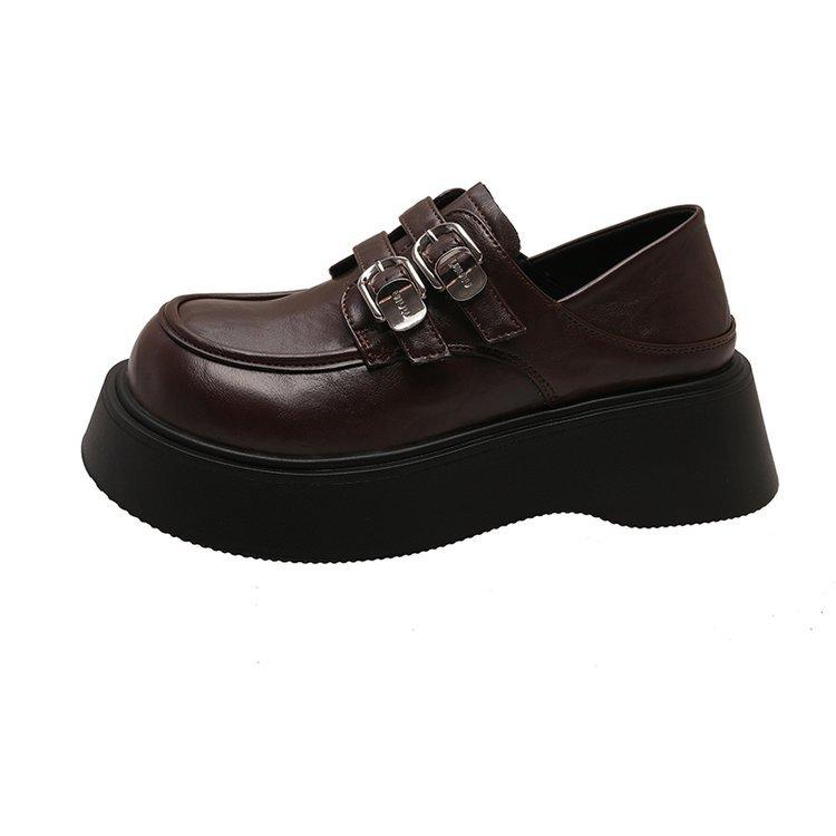 

[Ушилай] Черные лоферы в британском стиле для женской весны 2025 года, новые ретро, повседневные, универсальные, маленькие кожаные туфли 40 коричневый