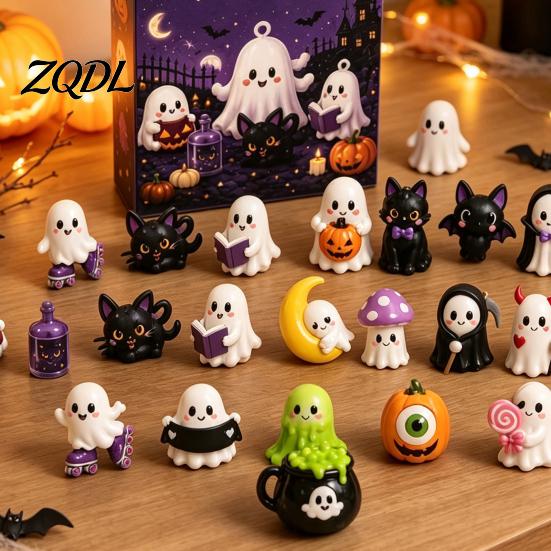 Festlig skrivbordsdekoration Halloween Nedräkningskalender 2026, 24 Dagar Nedräkning med 2D Platta Familjespel Akryl Miniatyrfigurer, Samlarbar Överraskning