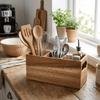 Wooden Cutlery Holder 3 Compartment Storage Rack Kitchen Tools Utensil Organizer  Home