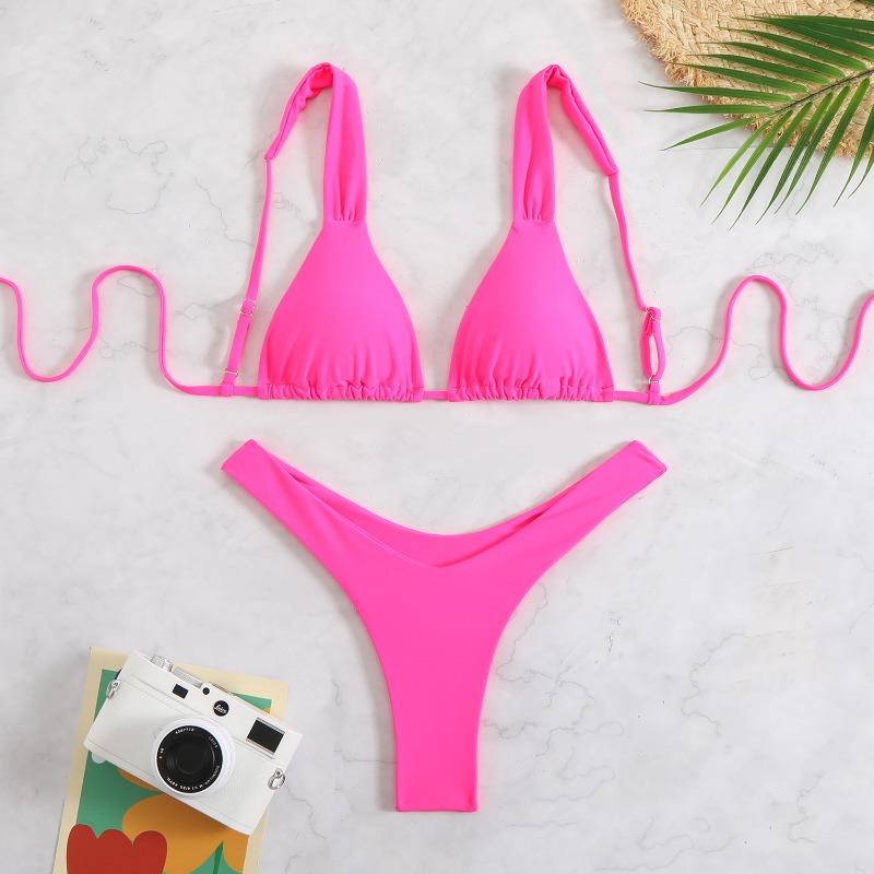 

Принтованное однотонное раздельное бикини на трех точках, сексуальное пляжное S розы красного