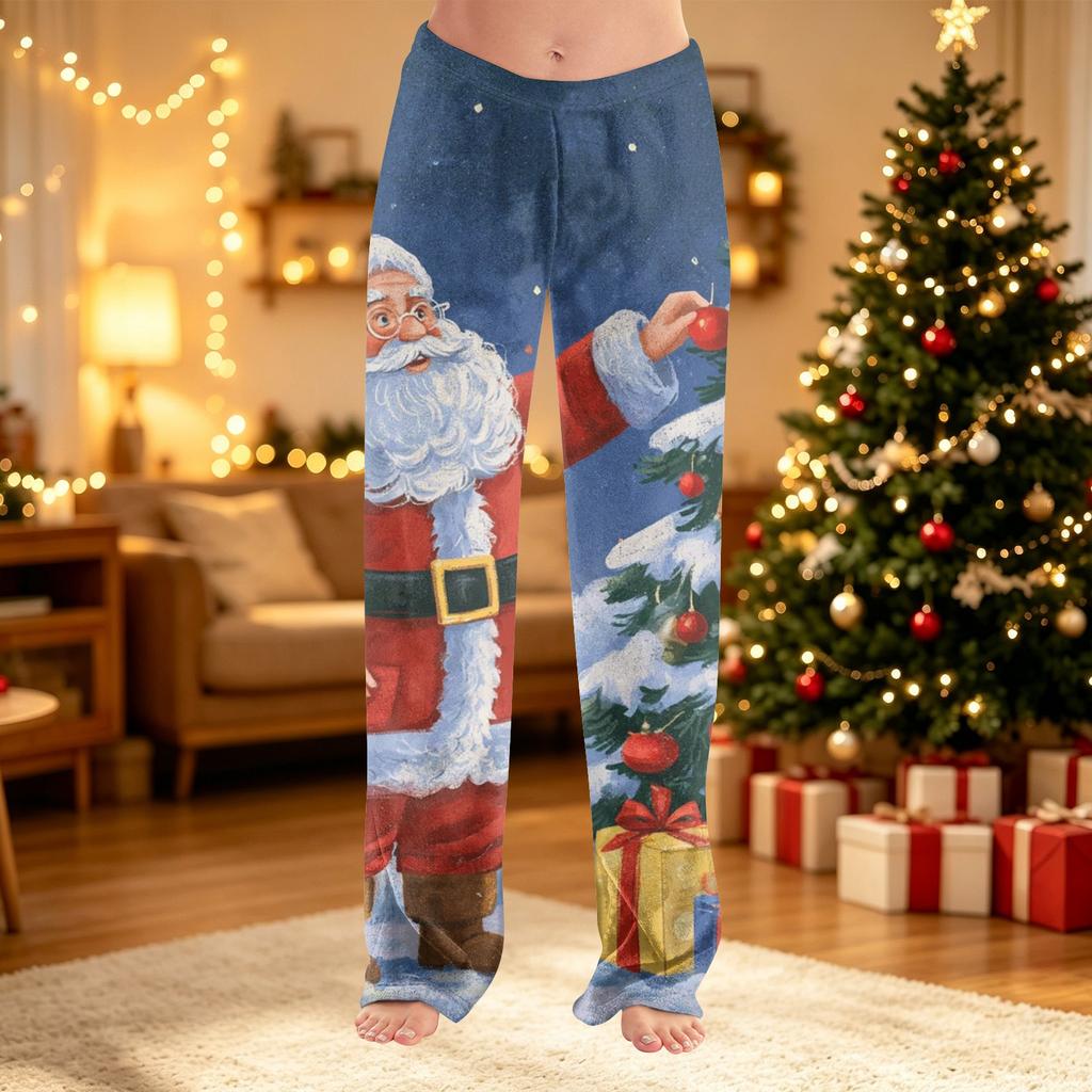Women's Christmas Print Pants Casual Holiday Pajama Bottoms Soft Winter Sleepwear