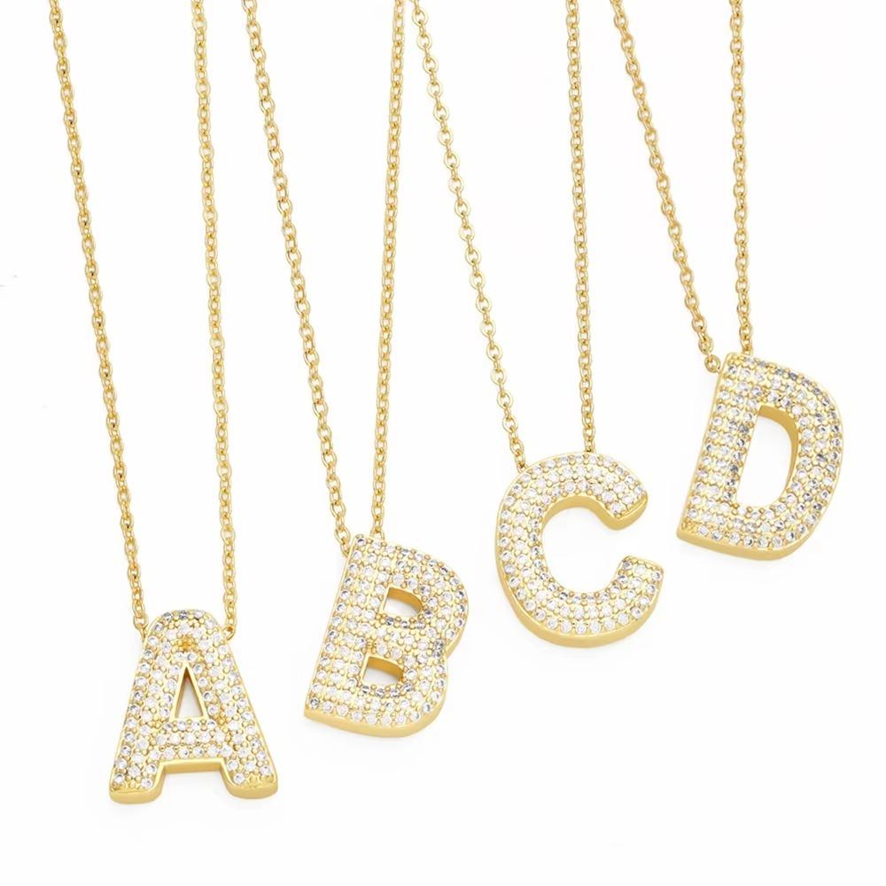Alphabet 26 Letters Necklace Gold Color Women Sweater Chain Simple A-Z Letter Clavicle Chain  Daily