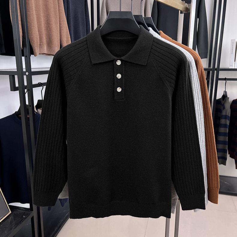 Solid Color Long Sleeve Polo Collar Wool Sweater