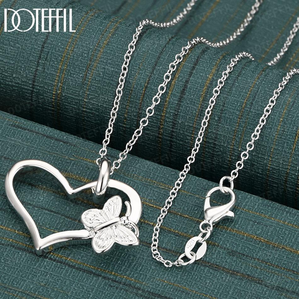 925 Sterling Silver Fashion Jewelry Wedding Butterfly Heart Necklace
