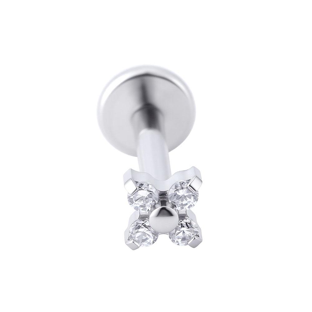 G23 Titanium Alloy Zirconia Flower Stud Earrings, ASTM F136 Implant Grade Body Piercing Jewelry