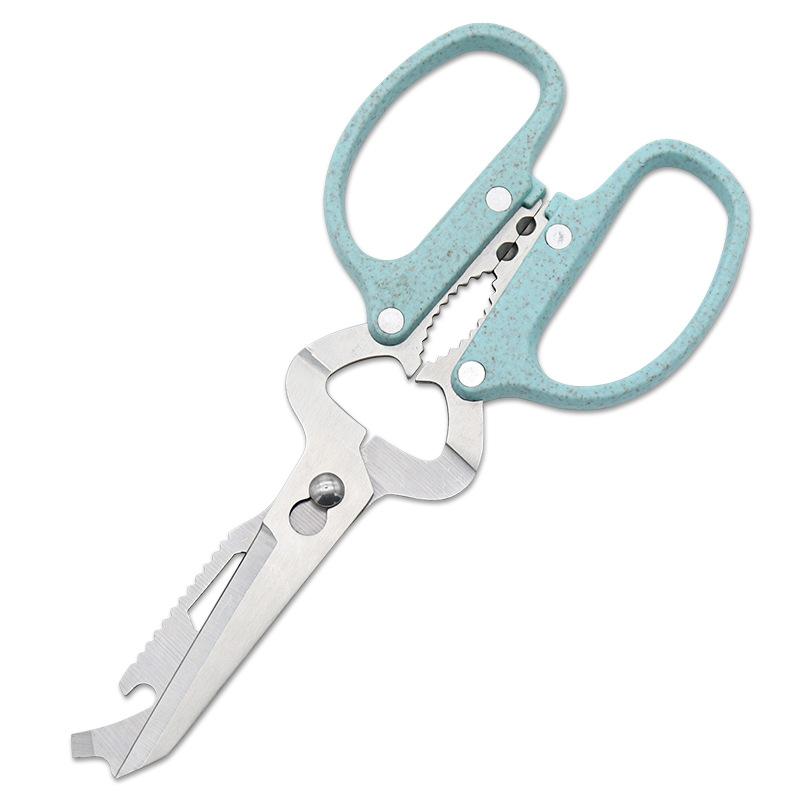 10 i 1 avtagbar knivsaks i rustfritt stål Halmhåndtak Multifunksjonell kjøkkensaks Husholdningshåndverktøy