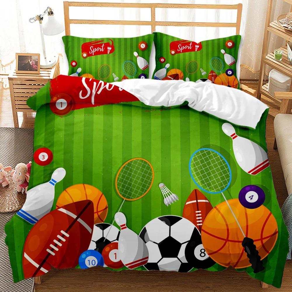 Sports Duvet Cover Set Taekwondo Ski Swimming Boxing Dance Badminton Baseball Ice Hockey Queen Polyester Bedding Teens Boys