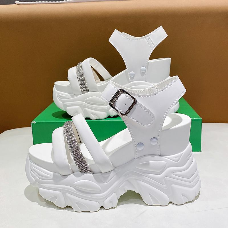 Fashion Women Thick Bottom Gladiator Sandals Summer Chunky Bling Sneakers Fashion High Platform Slippers 10CM Wedge Heel Beach Sandalias