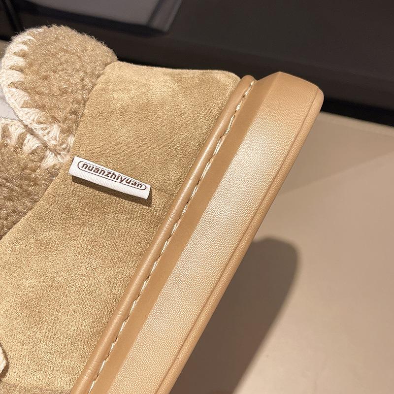 Warm edge new snow boots women's winter warm cute bear wearing bow high-top thickened cotton shoes