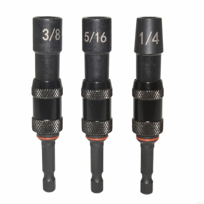 H7EE 3Pcs Pivoting Nut Driver Set Quick Changing Nut Driver Drill Bit Impact Driver Socket Set 1/4 5/16 3/8
