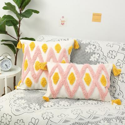 Vierkant Getuft Geborduurd Kussen Boho Stijl Eenvoudige Kwast Pluche Kussen Woonkamer Bank Slaapkamer Kussenhoes