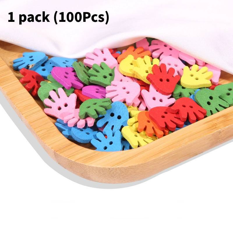 Wooden Colorful Cartoon Hand Buttons For Kids Diy Craft Projects And Kindergarten Activities