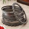 Oxidised Silver-Plated Textured Bangles Jewellery Set for Girls and Women