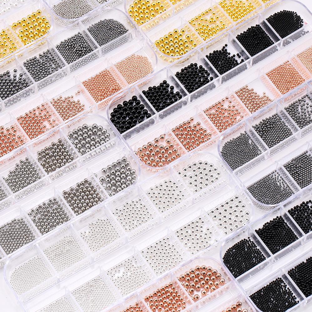 12 Grilă Aur Argint, Nail Art Bile de oțel Bijuterii Mixte Diy Accesorii pentru manichiură Set de decorare a unghiilor