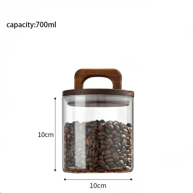 

Clear Coffee Bean Glass Jars Sealed Canister Food Container with Wood Lid Kitchen Moisture-proof Storage Bottles Tea Candy Jar
